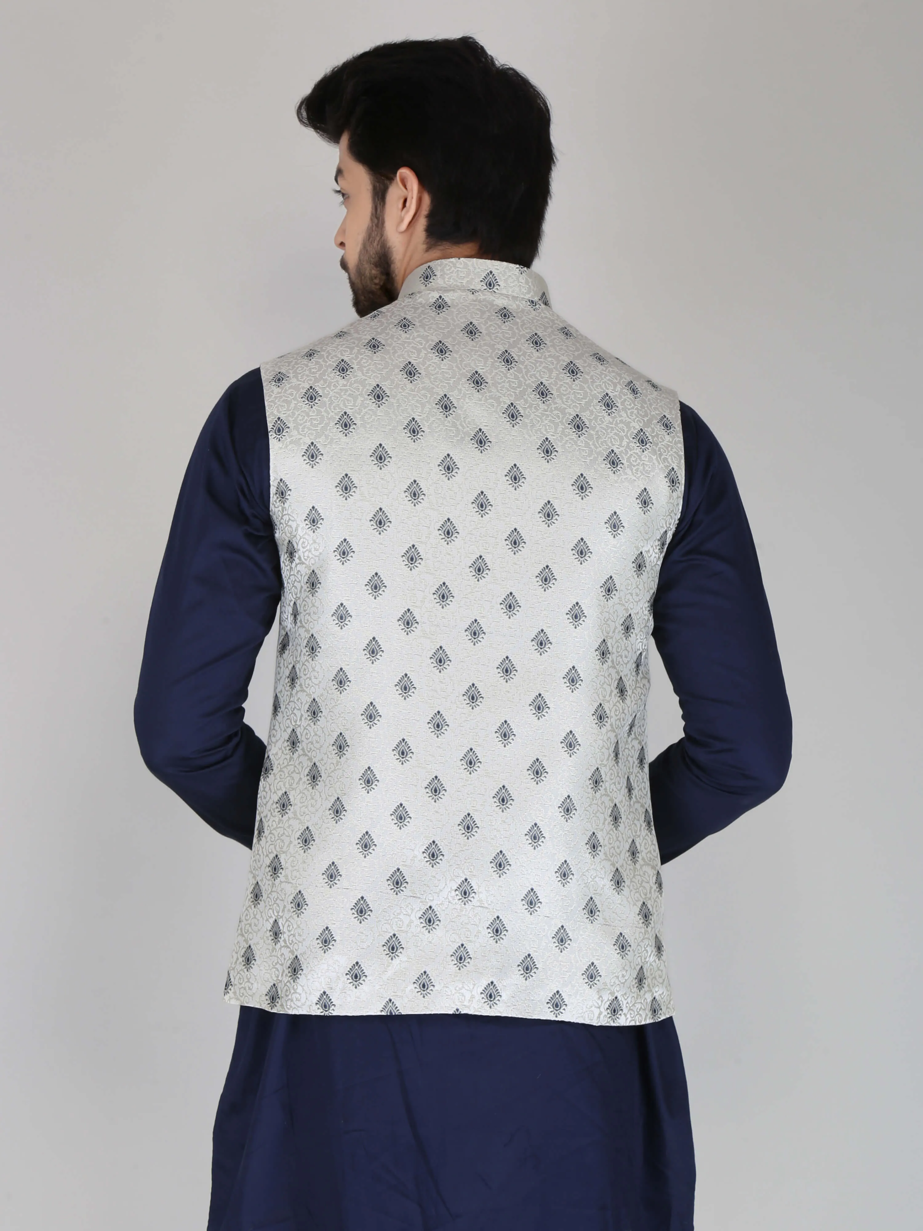 Grey Black Diamond Nehru Jackets