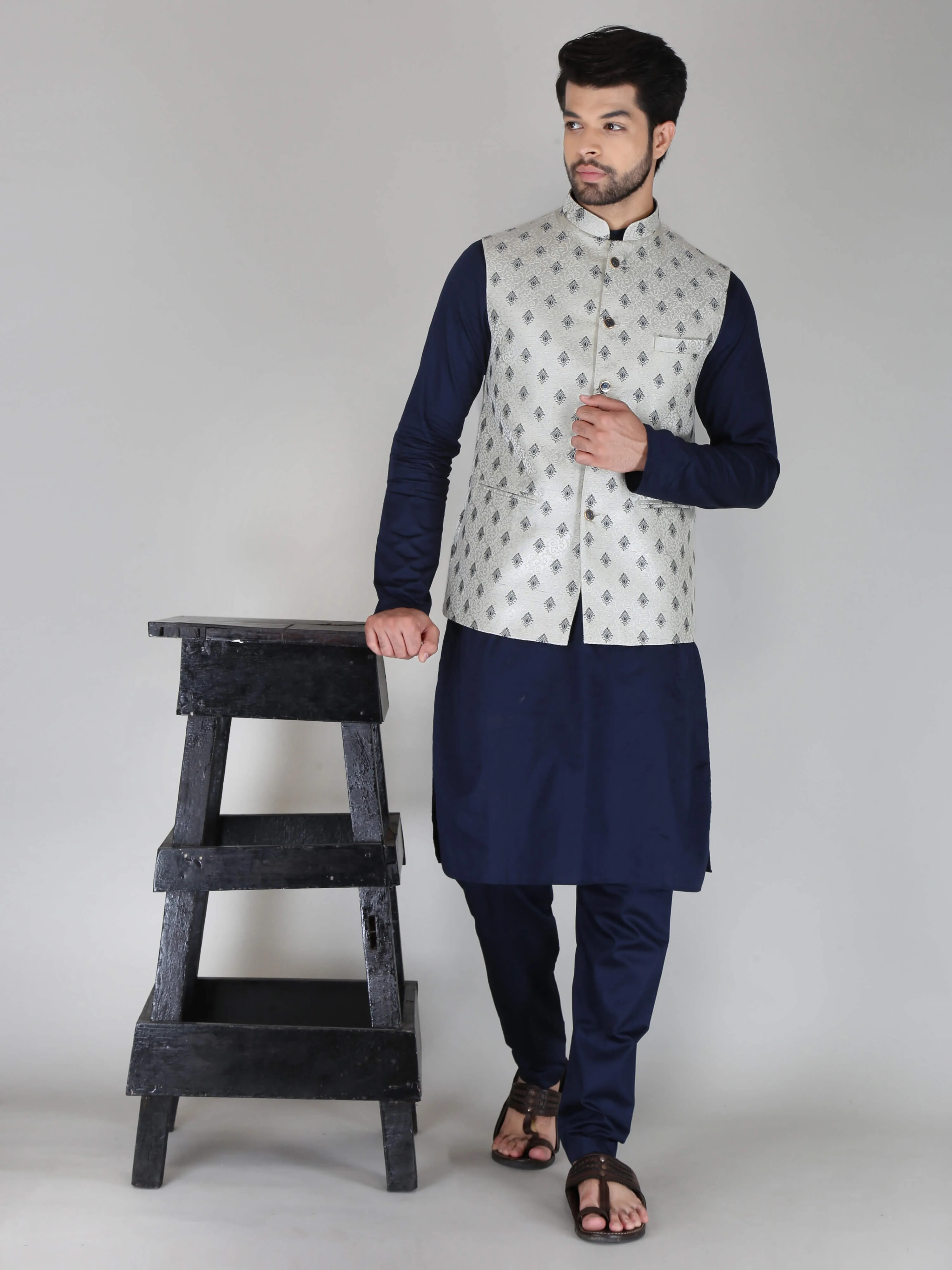 Grey Black Diamond Nehru Jackets