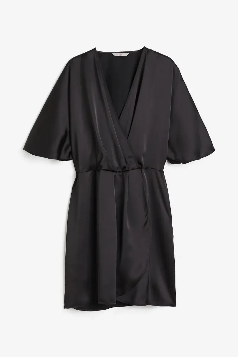 H&M Satin Wrap Front Dress, Black