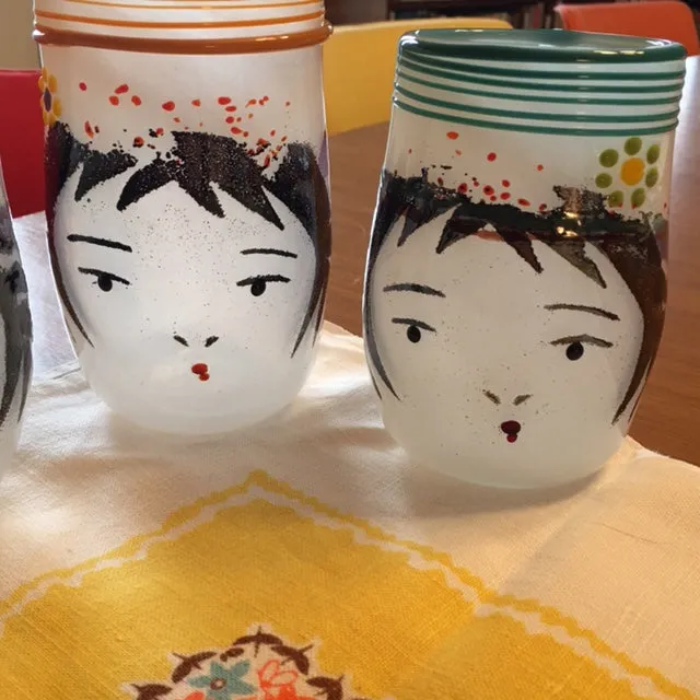 Handblown Glass Cup - Kokeshi Dolls