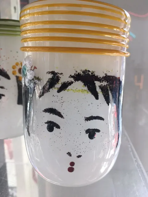 Handblown Glass Cup - Kokeshi Dolls