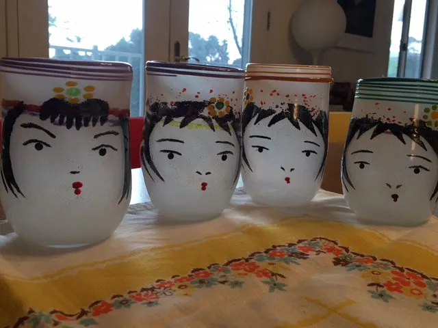 Handblown Glass Cup - Kokeshi Dolls