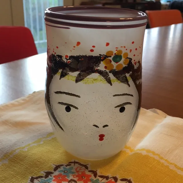 Handblown Glass Cup - Kokeshi Dolls