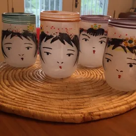 Handblown Glass Cup - Kokeshi Dolls