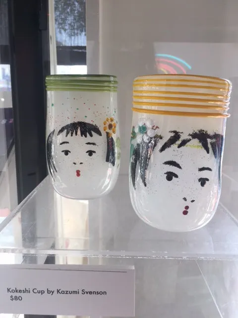 Handblown Glass Cup - Kokeshi Dolls