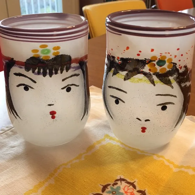 Handblown Glass Cup - Kokeshi Dolls
