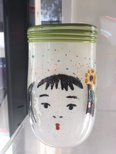 Handblown Glass Cup - Kokeshi Dolls