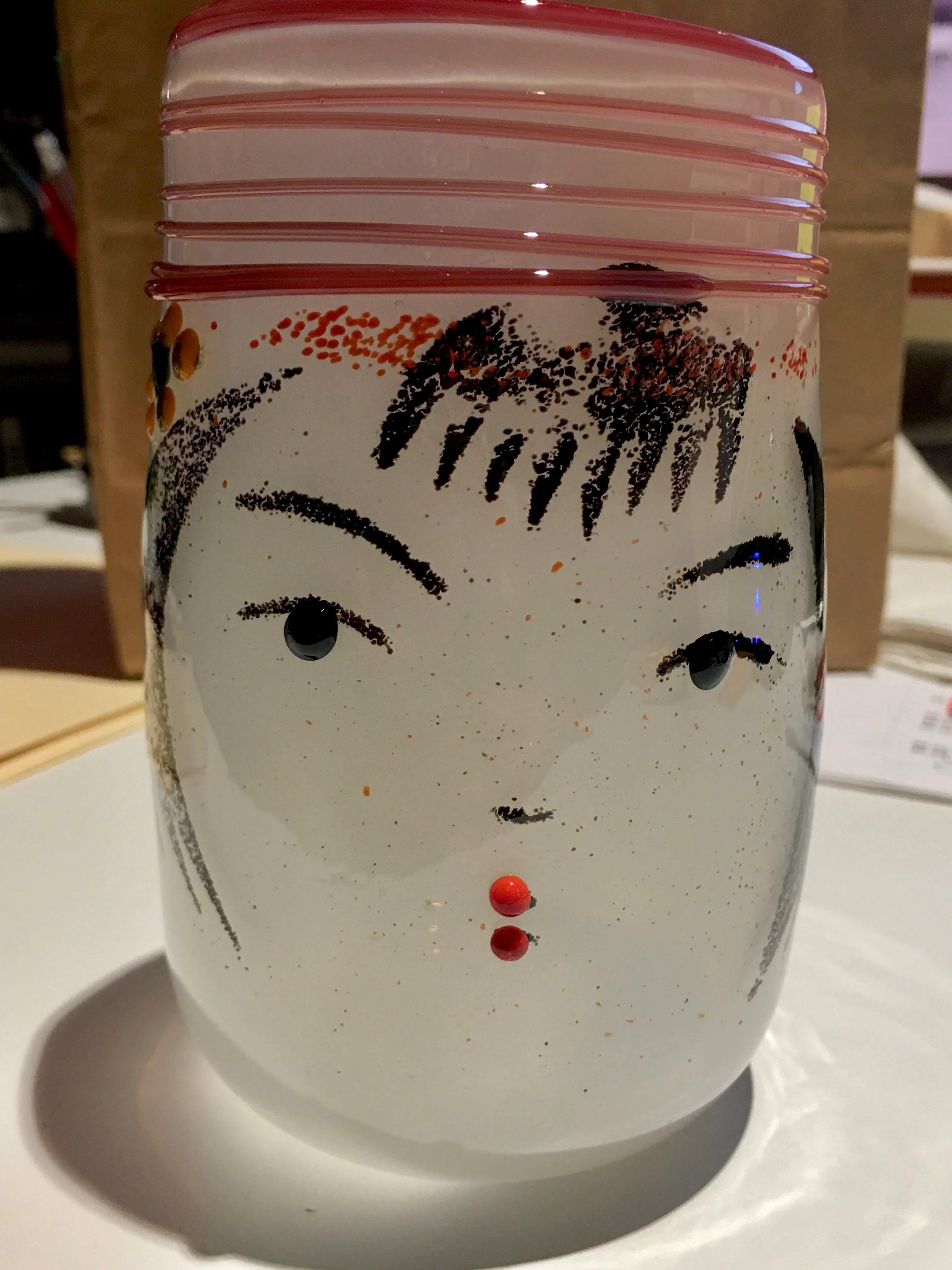 Handblown Glass Cup - Kokeshi Dolls