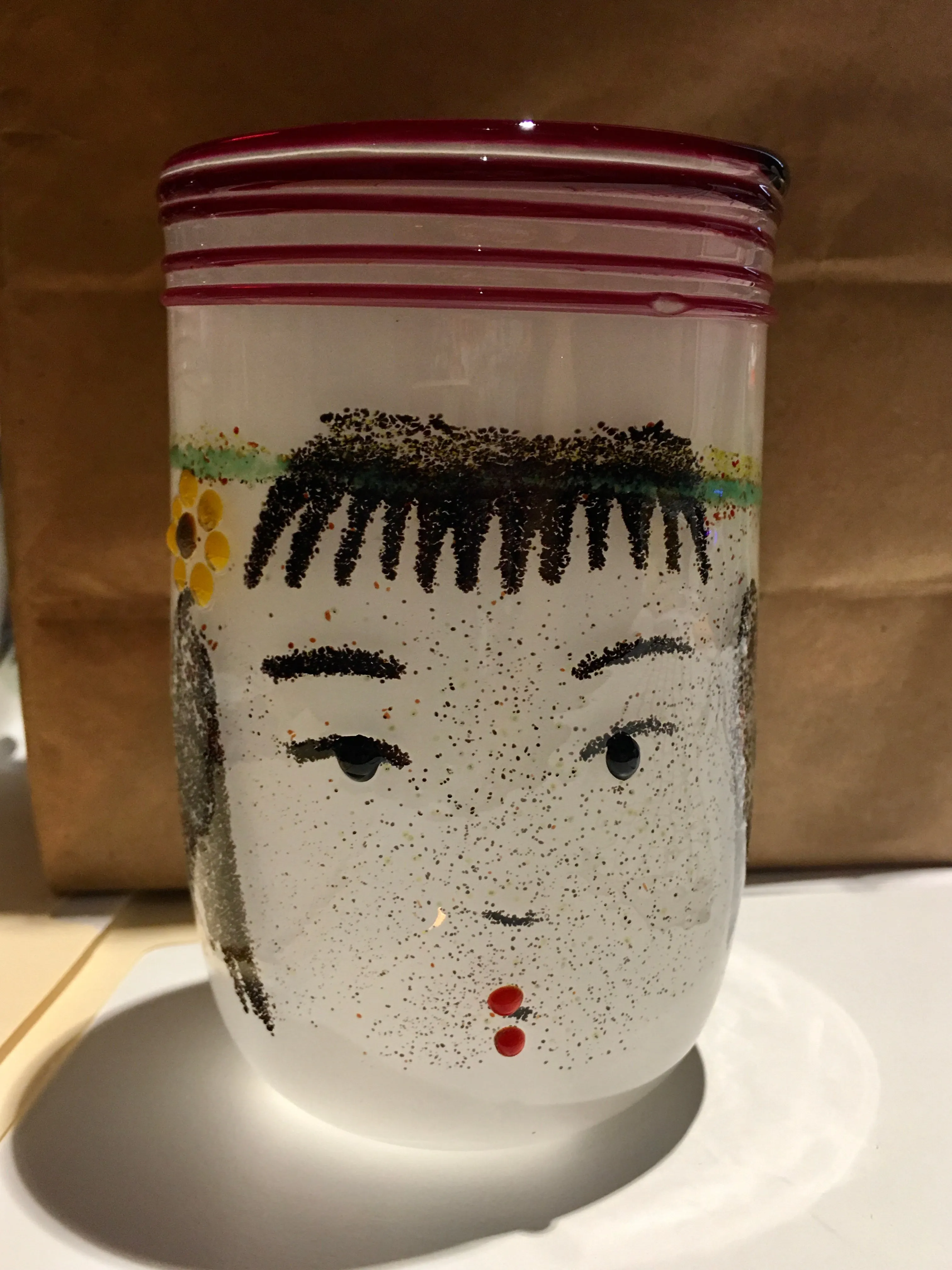 Handblown Glass Cup - Kokeshi Dolls