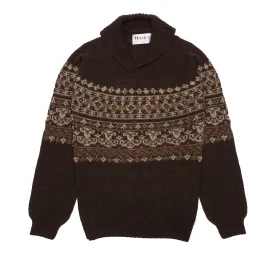 Harley True Voe Fair Isle Shawl Collar Jumper in Black
