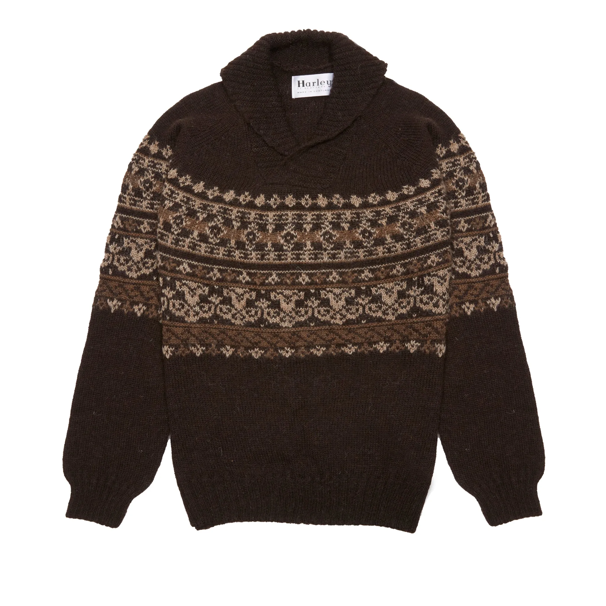 Harley True Voe Fair Isle Shawl Collar Jumper in Black