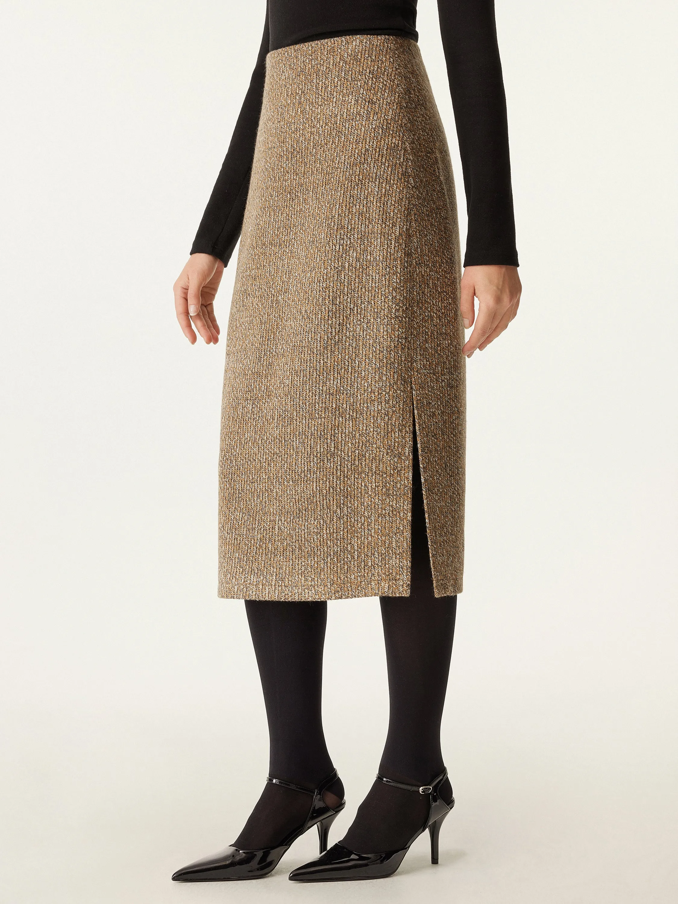 High Waisted Two Side Split Midi Skirt