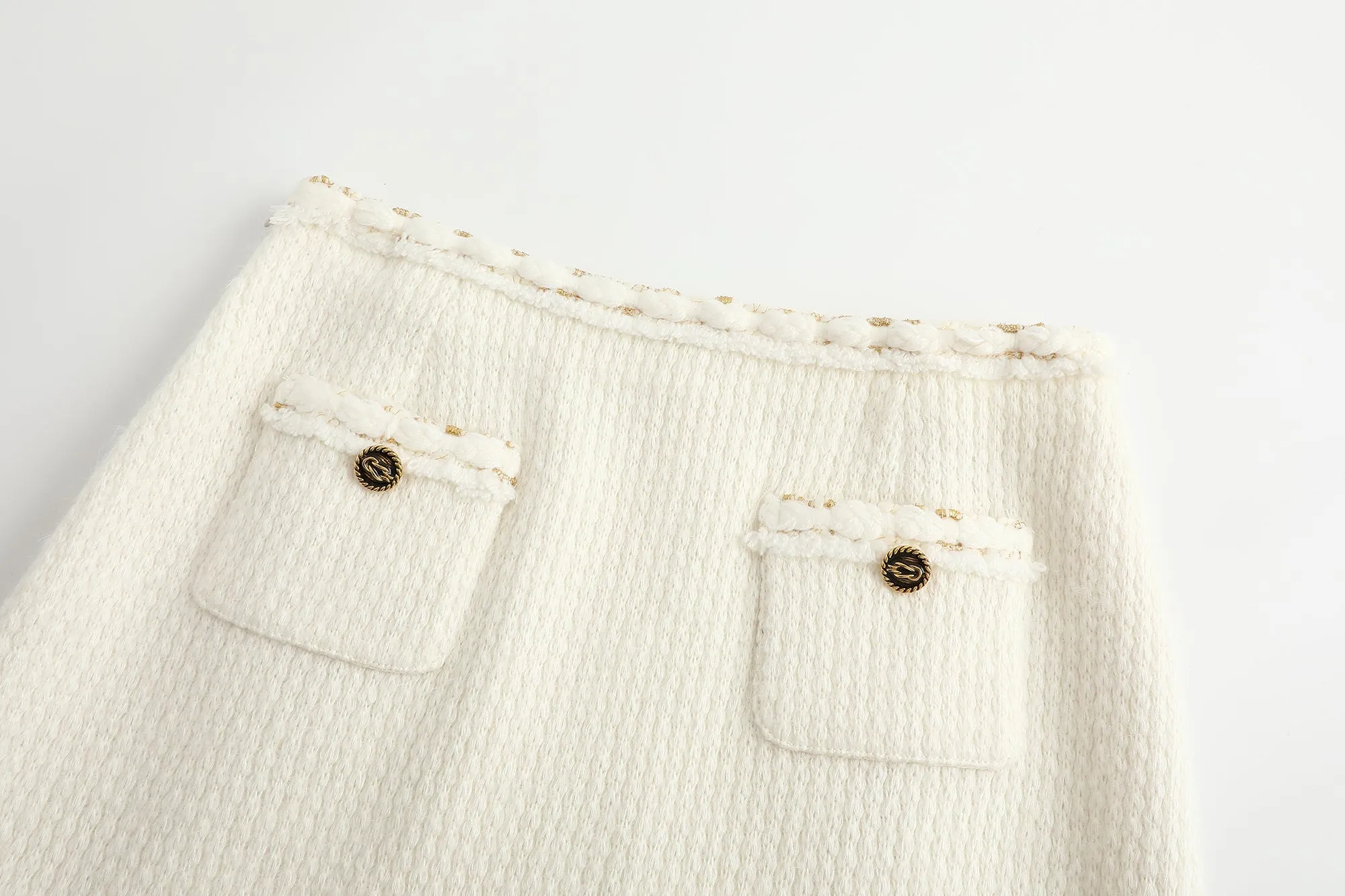 Knitted Metallic Thread Skirt in White