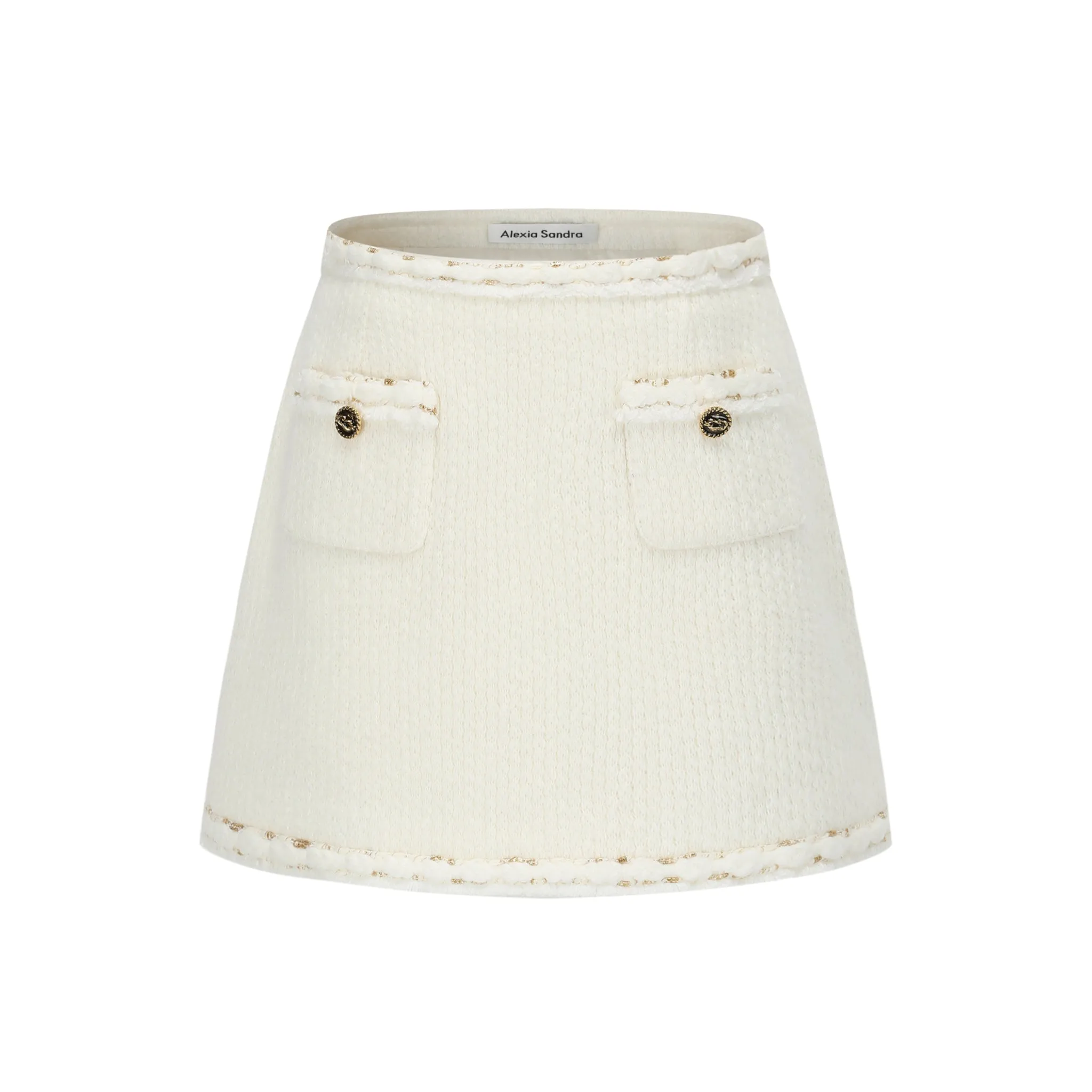 Knitted Metallic Thread Skirt in White
