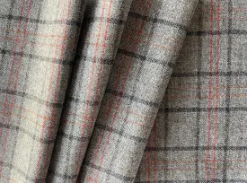 Lanificio di Pray Mid-Weight Understated Elegance Greige & Vermilion Wool Tweed Plaid (Made in Italy)