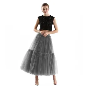 Maxi Long Tulle Skirts Pleated Long Casual Skirts