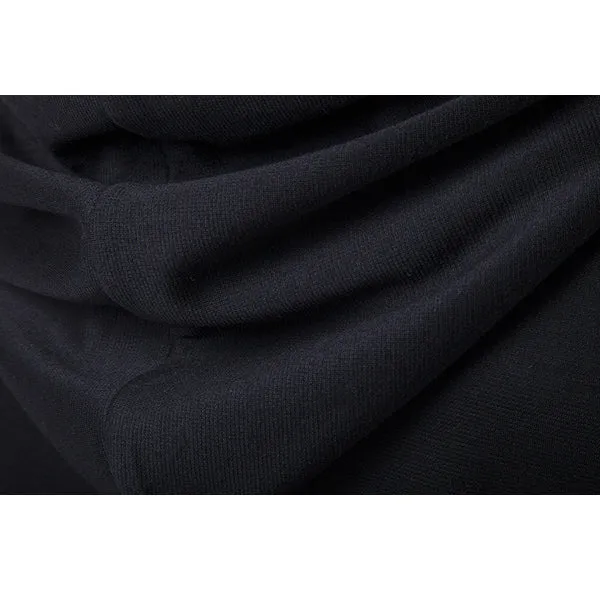 Mens Black Fashion Casual Mid Long Cloakman Cloak Hooded Jacket