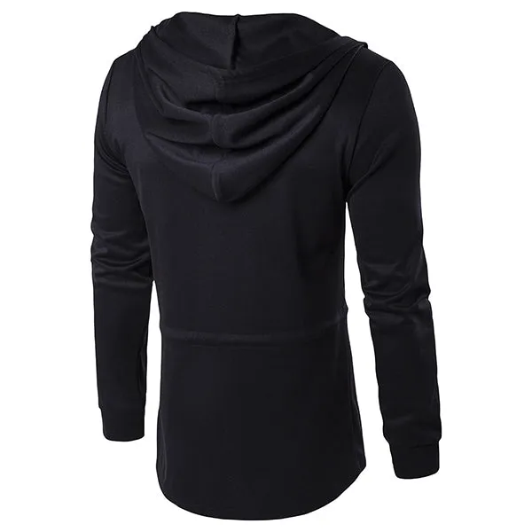 Mens Black Fashion Casual Mid Long Cloakman Cloak Hooded Jacket