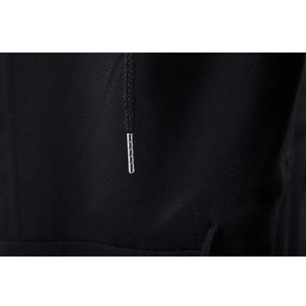 Mens Black Fashion Casual Mid Long Cloakman Cloak Hooded Jacket