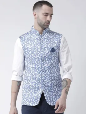 Men's Blue 
Polyester
 Printed Nehru Jackets