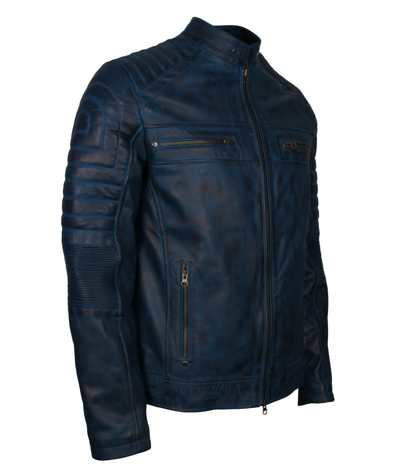 Men's Cafe Racer Grey Brown Maroon Blue Tan Biker Genuine Leather Motorcycle Jacket