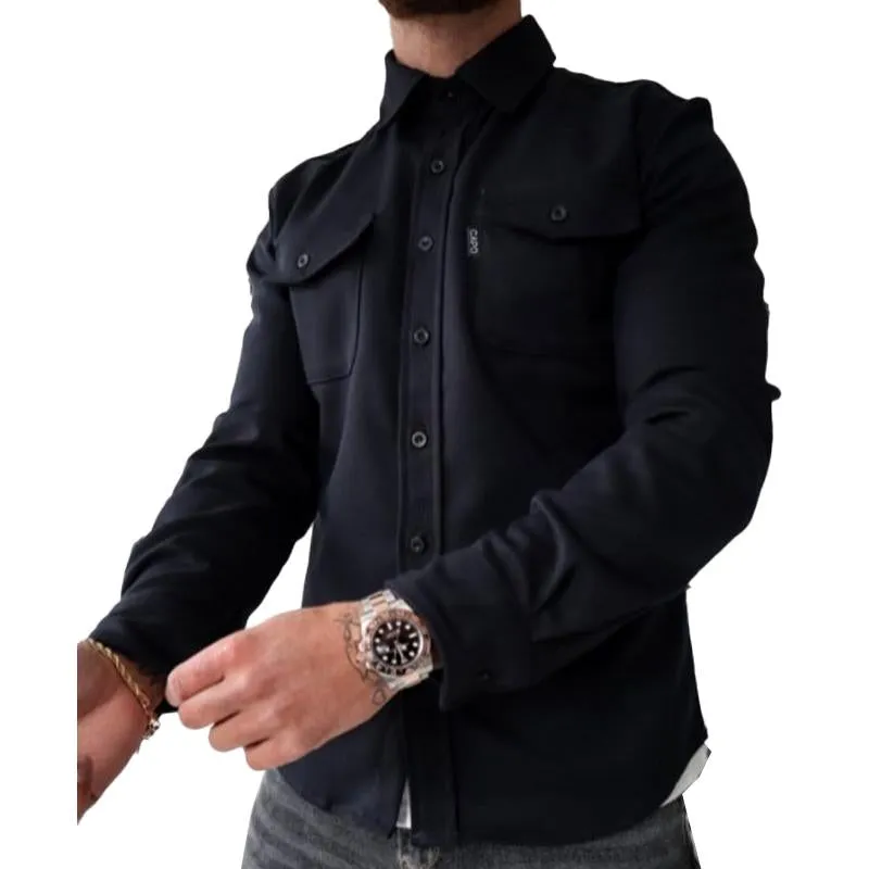 Men's Casual Brushed Solid Color Lapel Shirt Jacket 42460921X