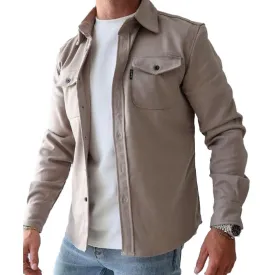 Men's Casual Brushed Solid Color Lapel Shirt Jacket 42460921X