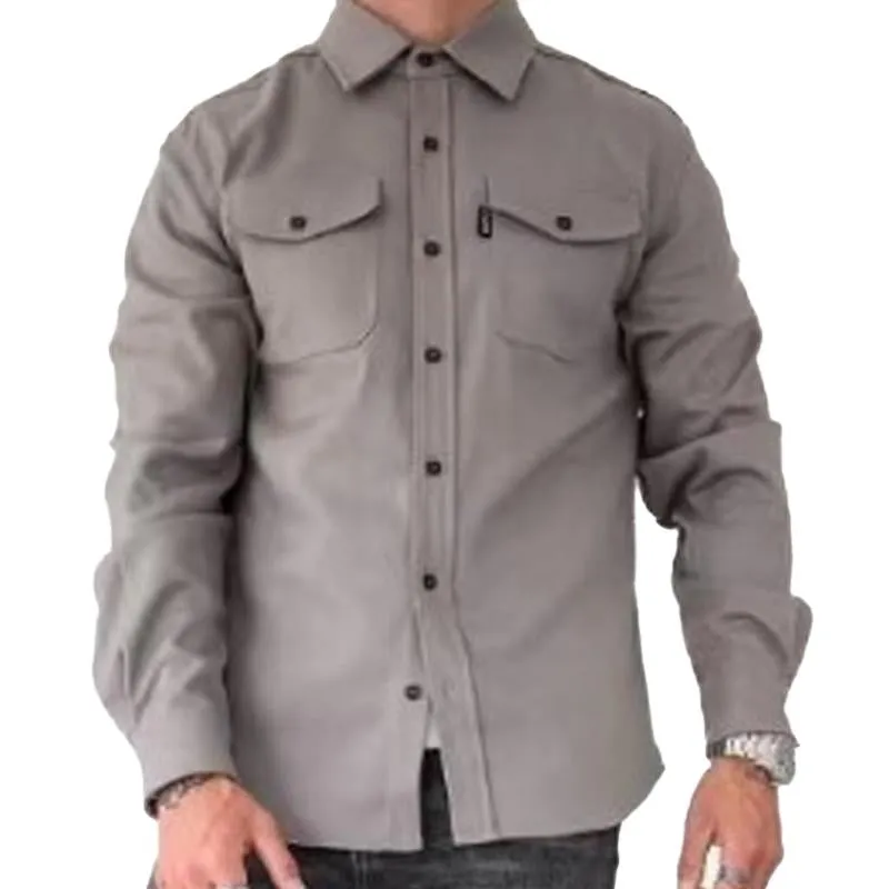 Men's Casual Brushed Solid Color Lapel Shirt Jacket 42460921X