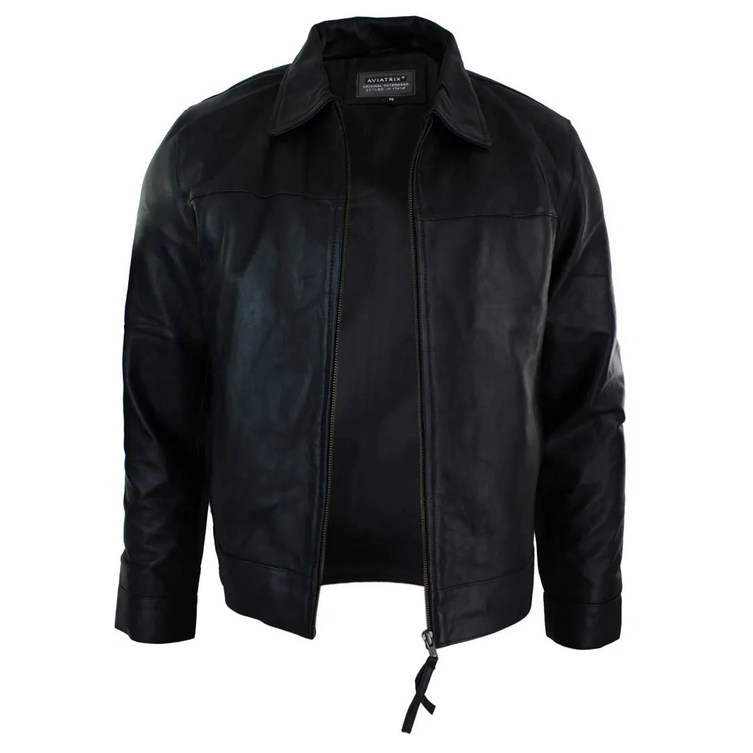 Men's Classic Zipped Leather Jacket Black