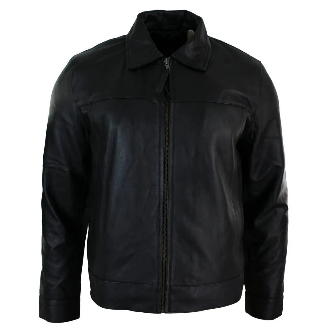 Men's Classic Zipped Leather Jacket Black