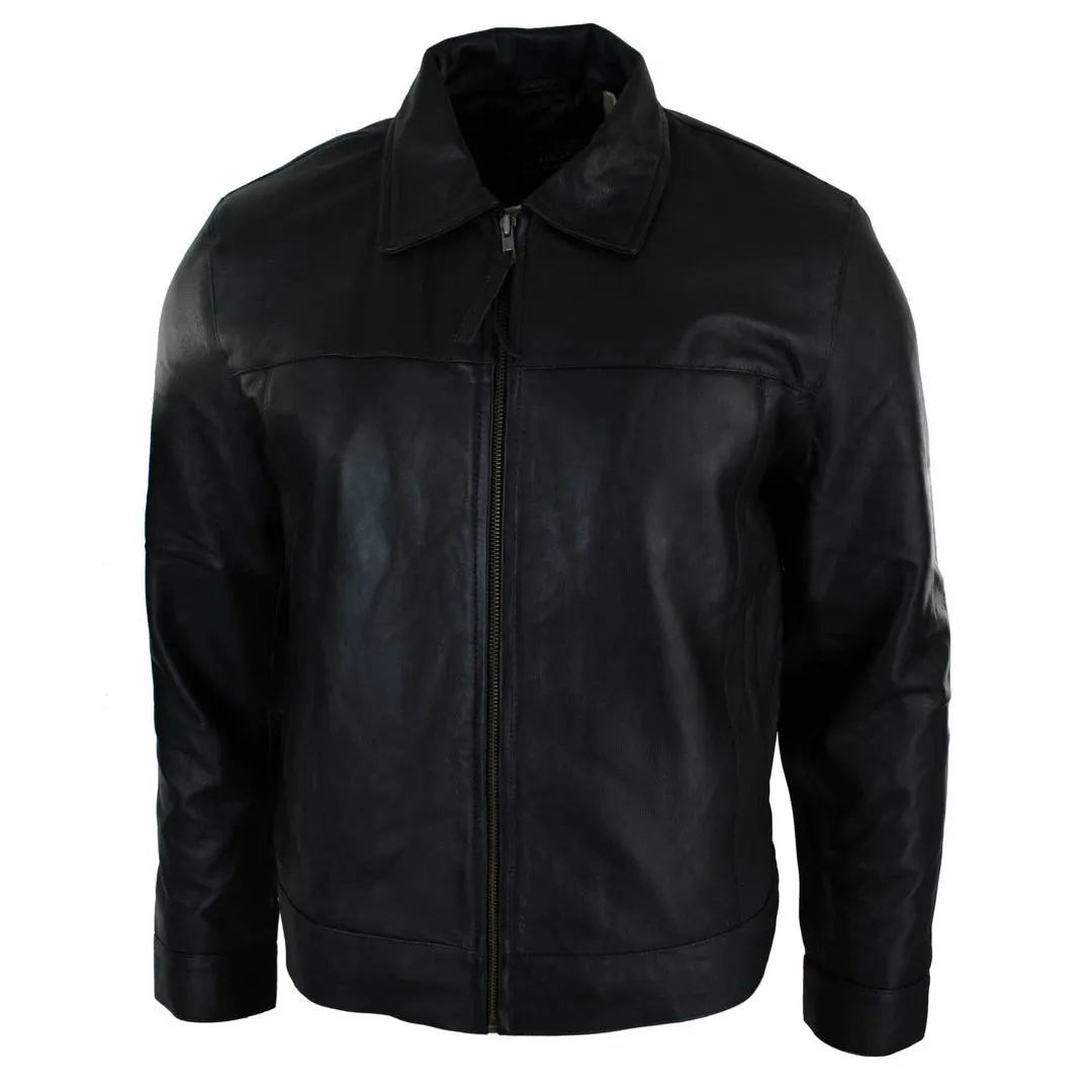 Men's Classic Zipped Leather Jacket Black