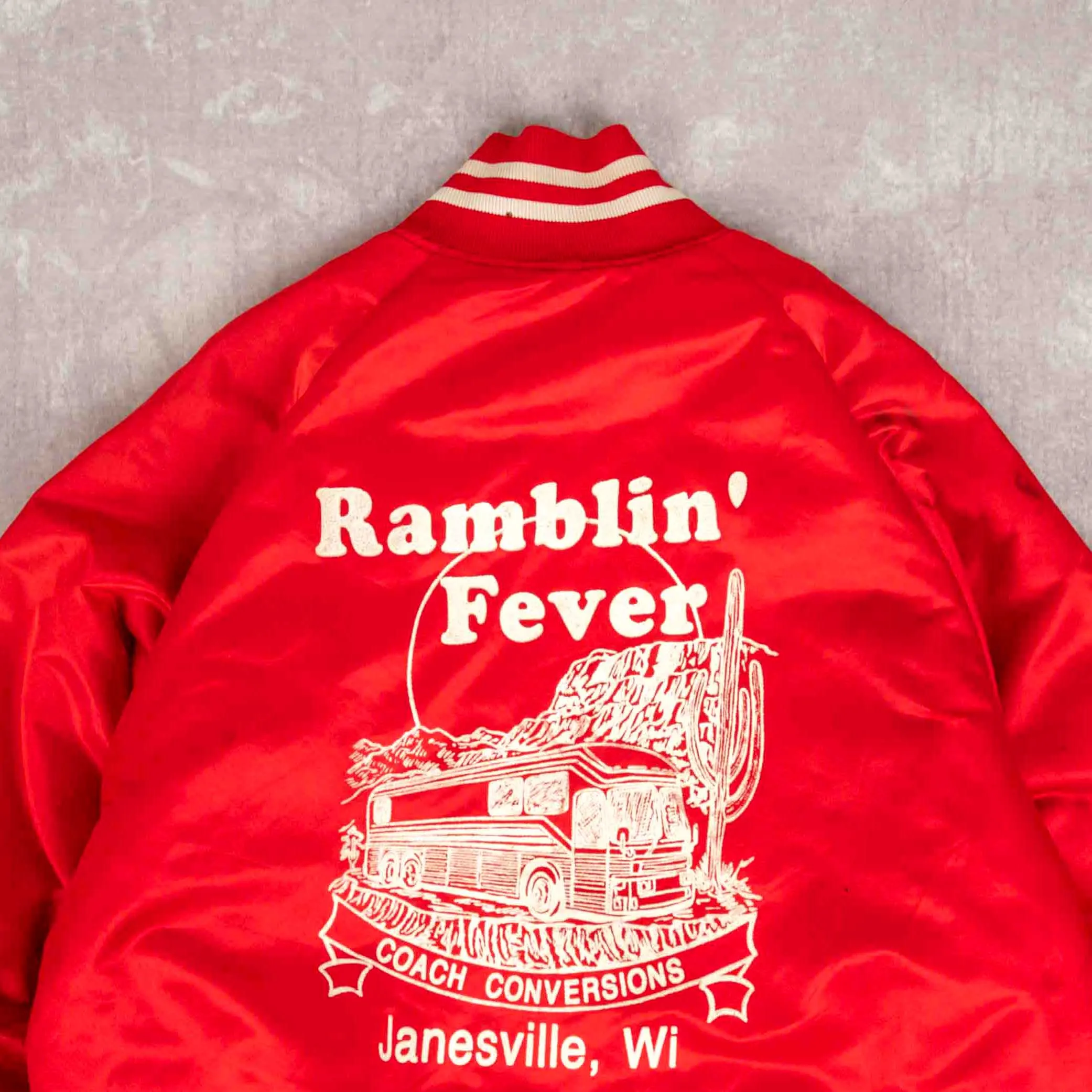 MEN'S VINTAGE 1980S RAMBLIN' FEVER VARSITY BOMBER JACKET - LARGE