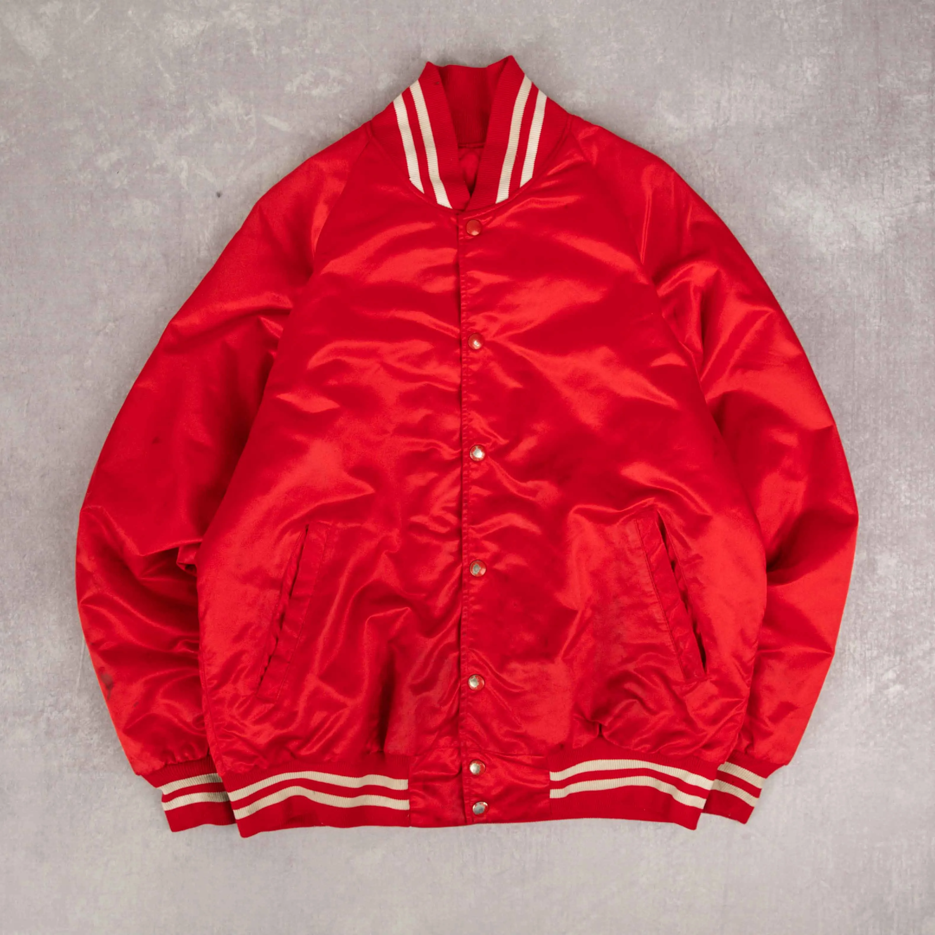 MEN'S VINTAGE 1980S RAMBLIN' FEVER VARSITY BOMBER JACKET - LARGE
