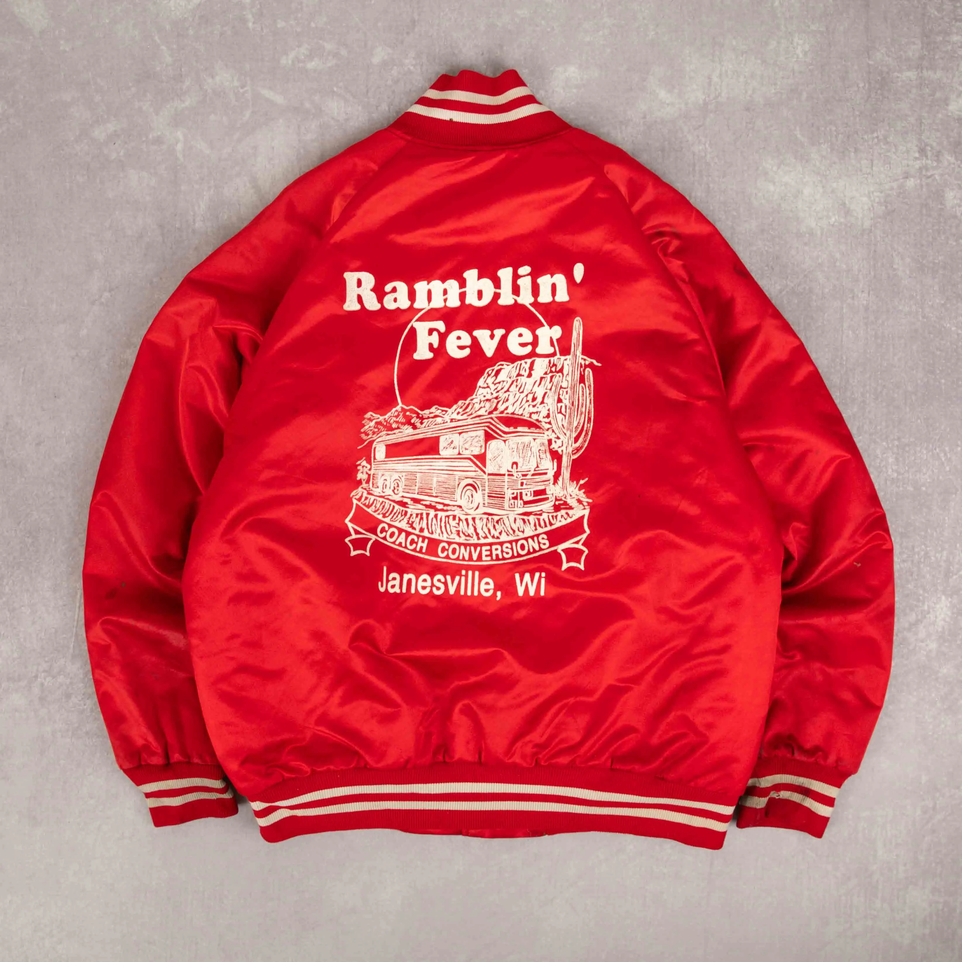 MEN'S VINTAGE 1980S RAMBLIN' FEVER VARSITY BOMBER JACKET - LARGE