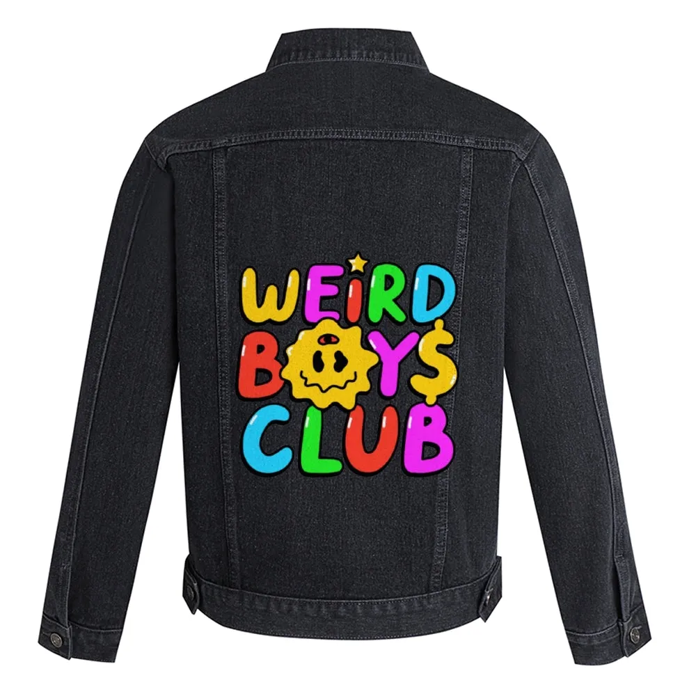 Mens Vintage Cartoon Prints Weird Boys Club Denim Jacket