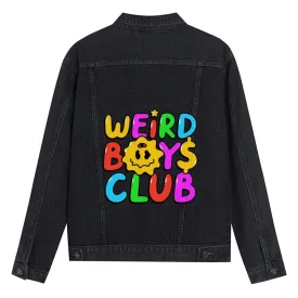 Mens Vintage Cartoon Prints Weird Boys Club Denim Jacket