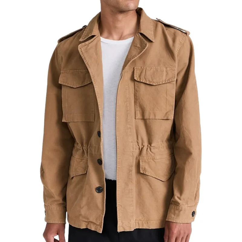 Men's Vintage Casual Multi-Pocket Lapel Single Breasted Canvas Jacket 98665989F