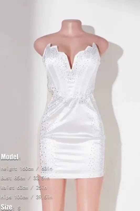 Mesh Bone Tube Rhinestone Corset Mini Dress