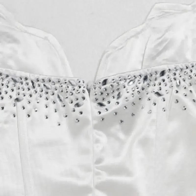 Mesh Bone Tube Rhinestone Corset Mini Dress