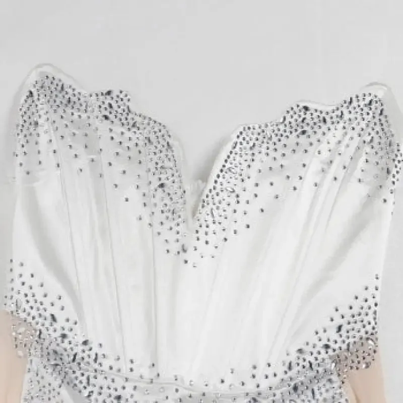 Mesh Bone Tube Rhinestone Corset Mini Dress
