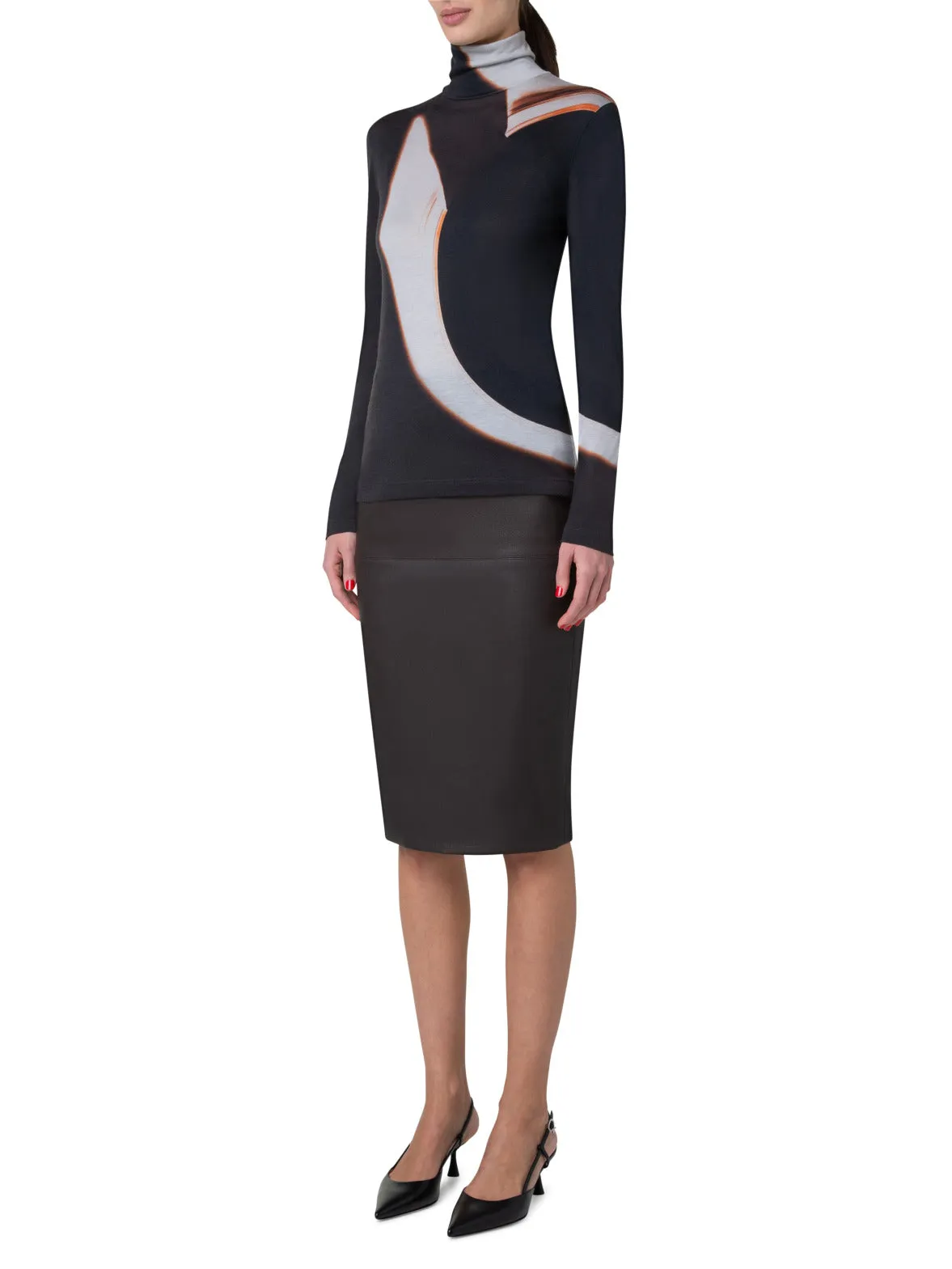 Mock Neck Top with Mocca Loop Print