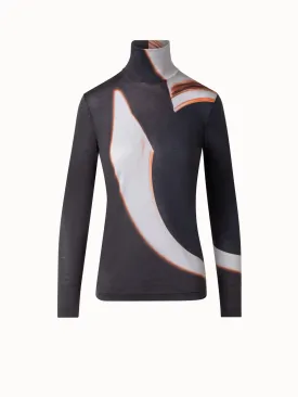 Mock Neck Top with Mocca Loop Print