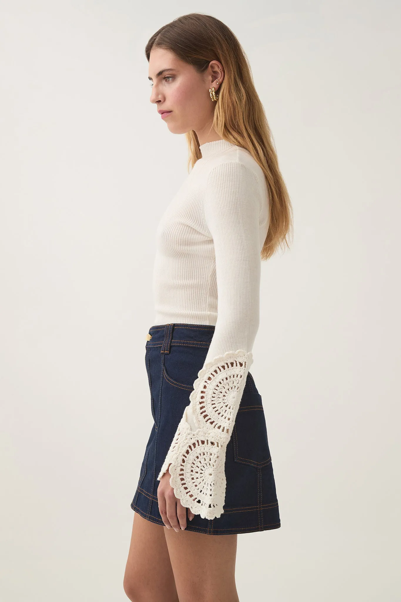 Mosaic Crochet Detail Knit