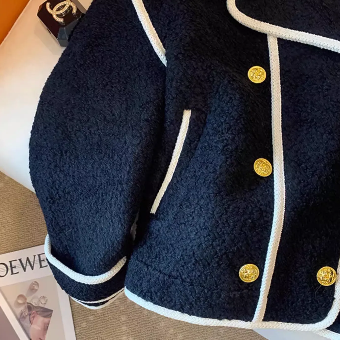 Oversized Tweed Color-blocking Jacket