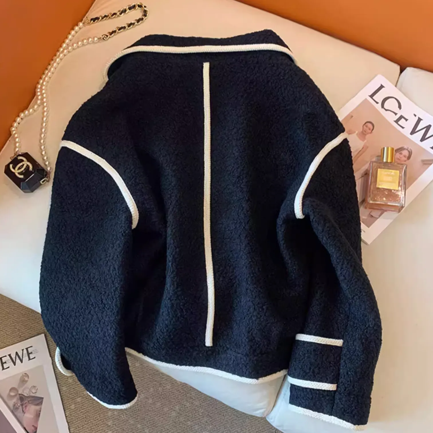 Oversized Tweed Color-blocking Jacket