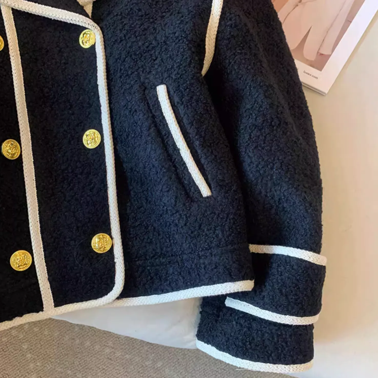 Oversized Tweed Color-blocking Jacket