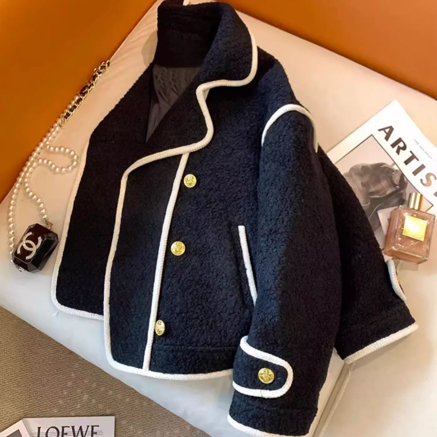Oversized Tweed Color-blocking Jacket