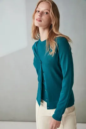 Peacock Silk and Cashmere Aleyna Buttoned Women's Cardigan