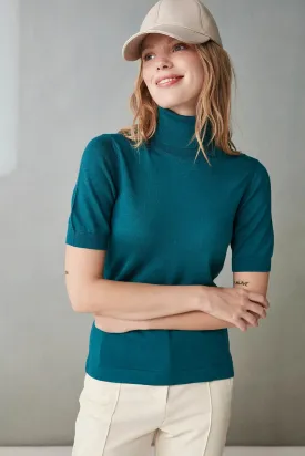 Peacock Silk and Cashmere Aleyna Short Sleeve Women's Knitwear