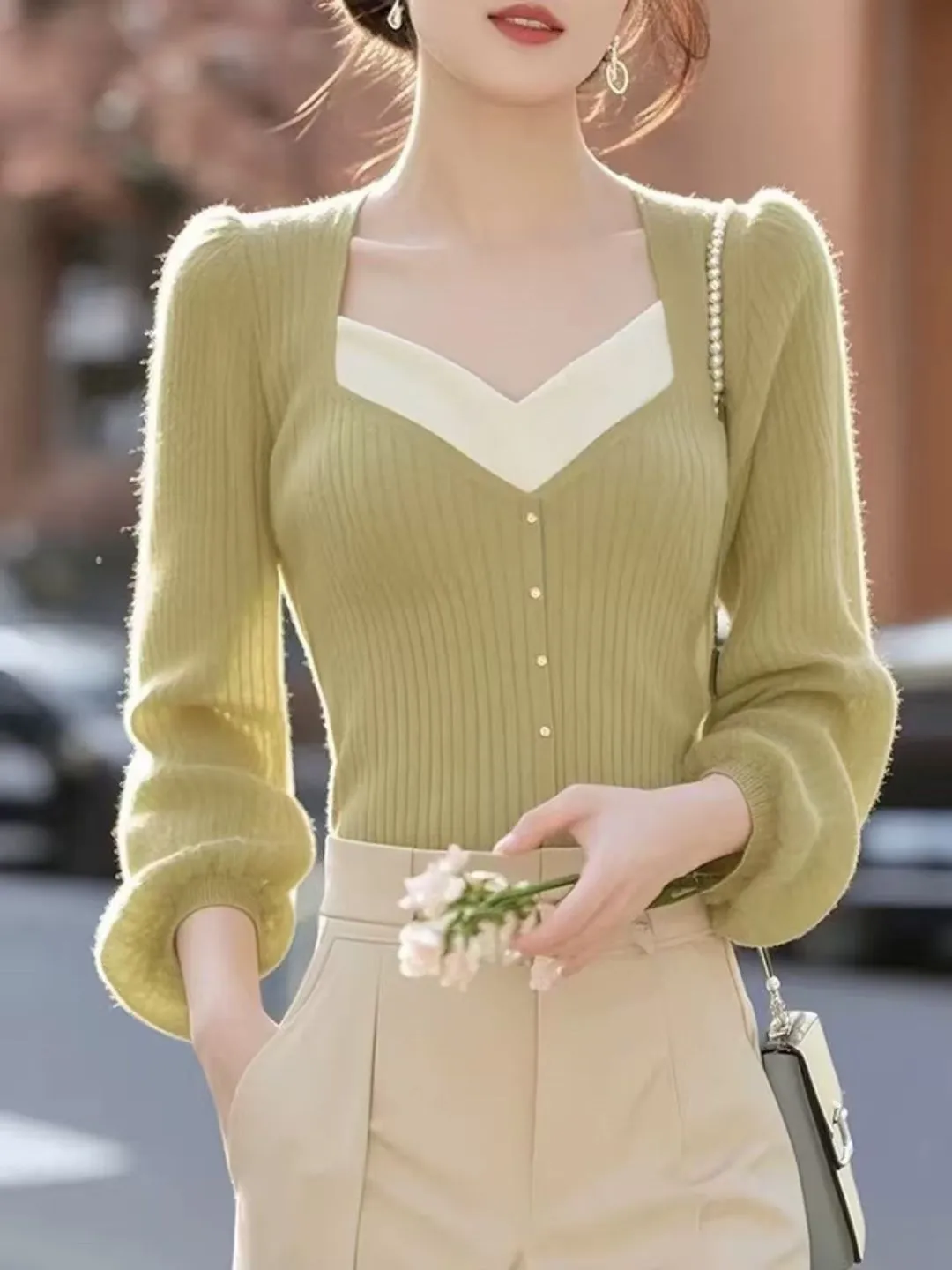 Puff Sleeve Casual Knitwear